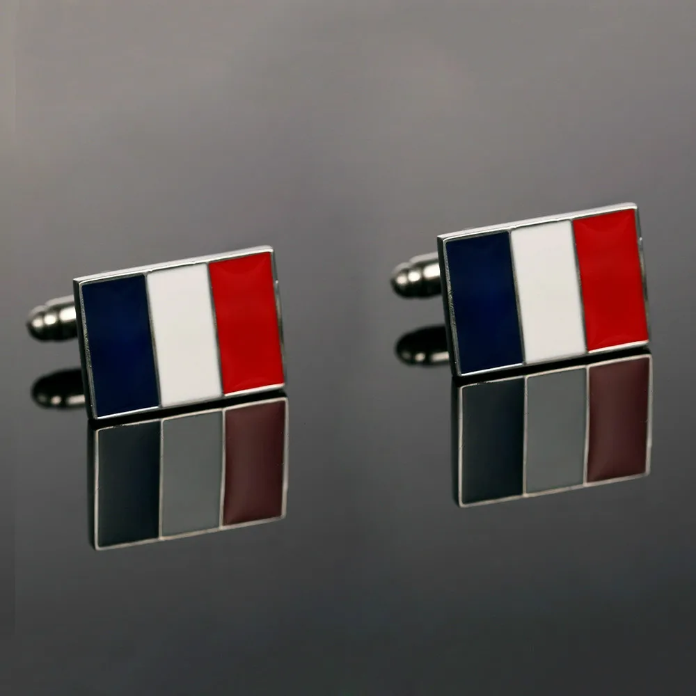 Мужские брендовые запонки olowu латунные с эмалью французским флагом ювелирные