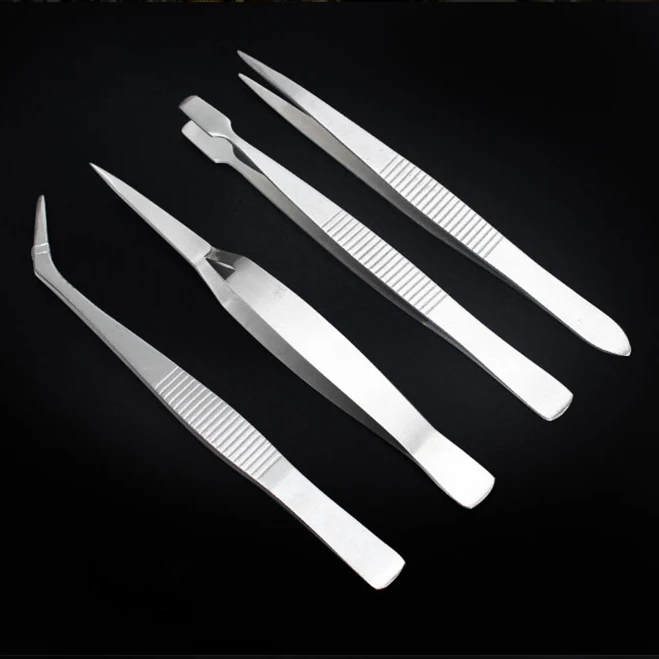 4Pcs/Set Precision Tweezers Stainless Steel Thick Electronics Forceps Eyebrow Anti-Skid Makeup Repair Multi Tools | Инструменты