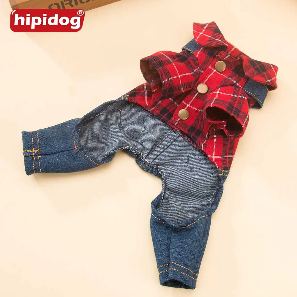 Костюм для собаки красный черный клетчатая рубашка джинсовые джинсы штаны с