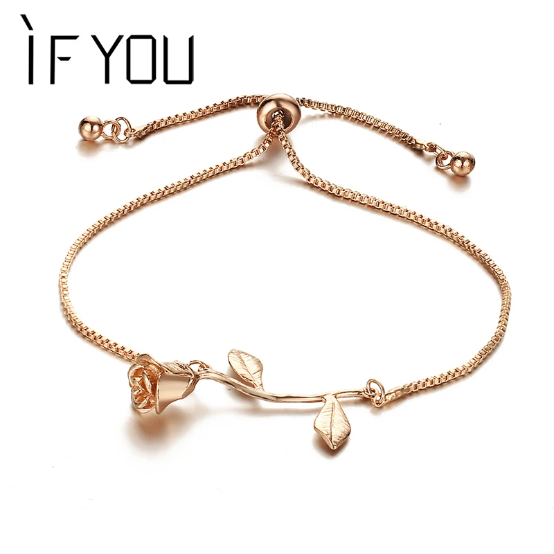 Браслет IF YOU Регулируемый с цветком розы Женский Шарм в винтажном стиле цепочка и