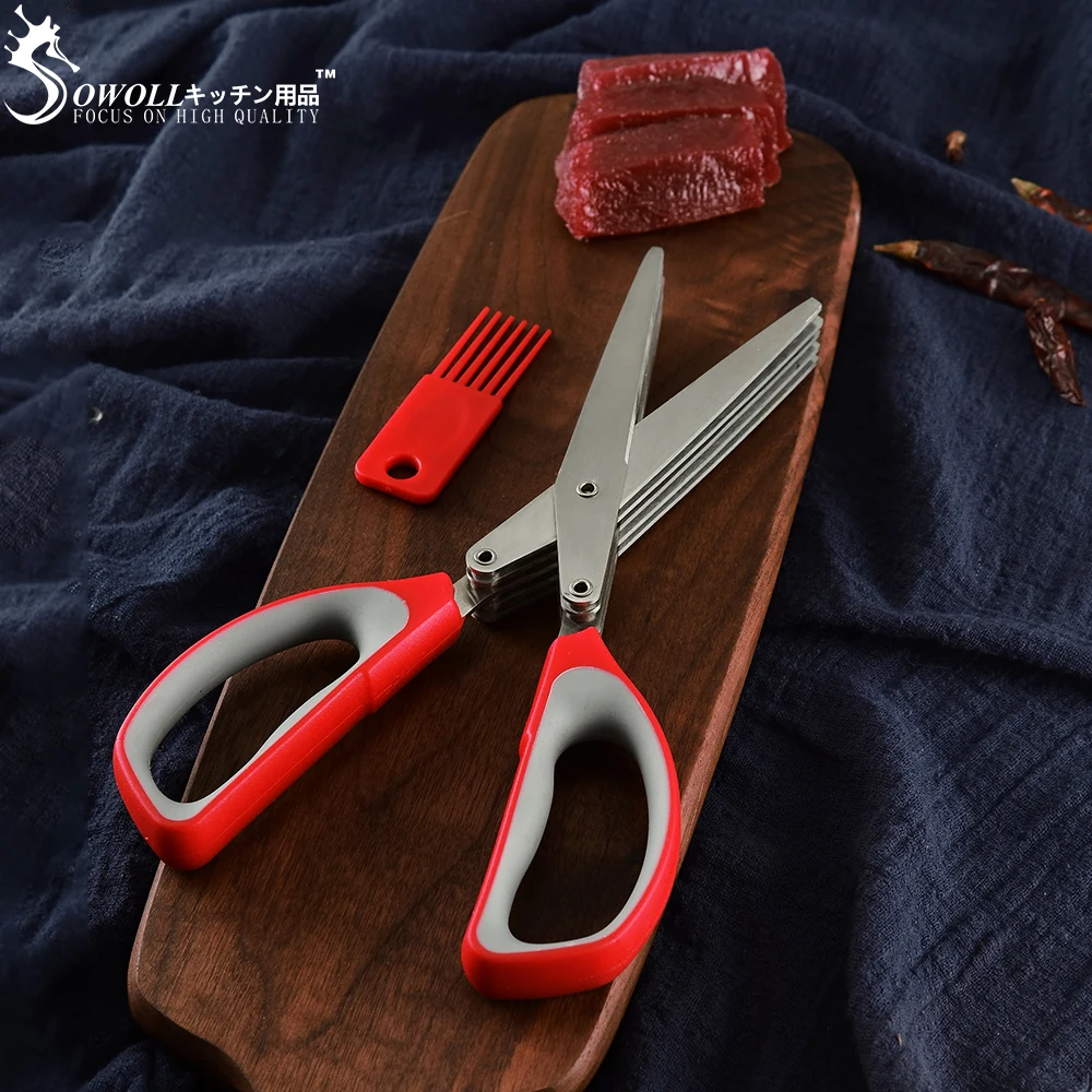 SOWOLL Multifunctional Kitchen Shredded Knives 5 Layers Blade Scallion Scissors Fruit Vegetable Cut Herb Spices Cooking Tools | Дом и сад