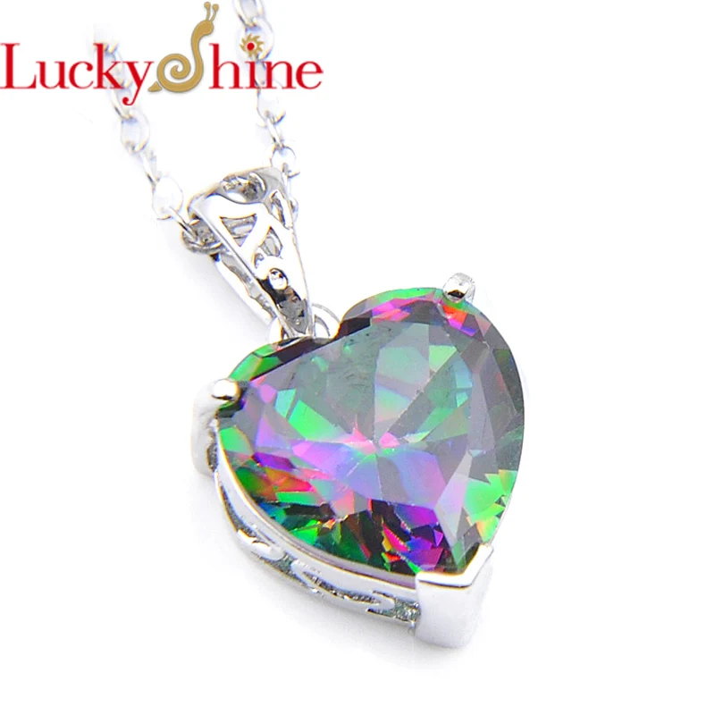Luckyshine 12 мм Женские Подвески Любовь Сердце Радуга Кристалл Кубический Цирконий