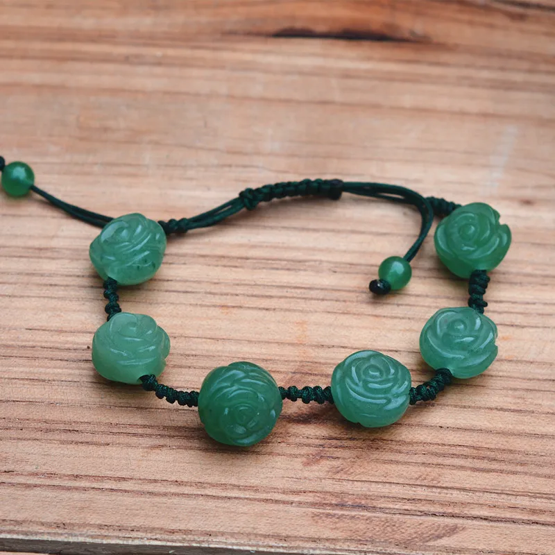 

100% Ture Natural Green DONGLING stone Bracelet Carved Beautiful Rose Flower Bracelet Bangles Gift for Women Jades Jewelry