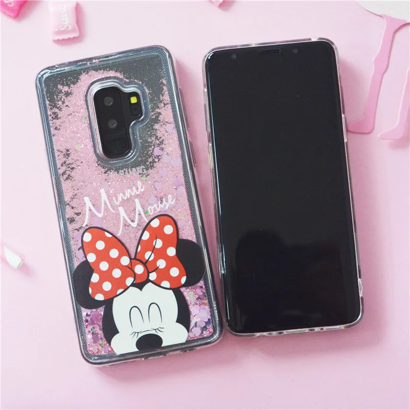 Роскошный блестящий Жидкий чехол для iPhone 7 8 6S Plus X Samsung S7 Edge S9 S8 силиконовый с Минни