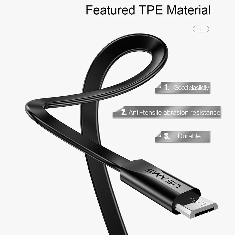 USAMS Micro USB кабель 1 2 м плоский для Xiaomi Redmi Note Быстрая зарядка ЗУ мобильного телефона