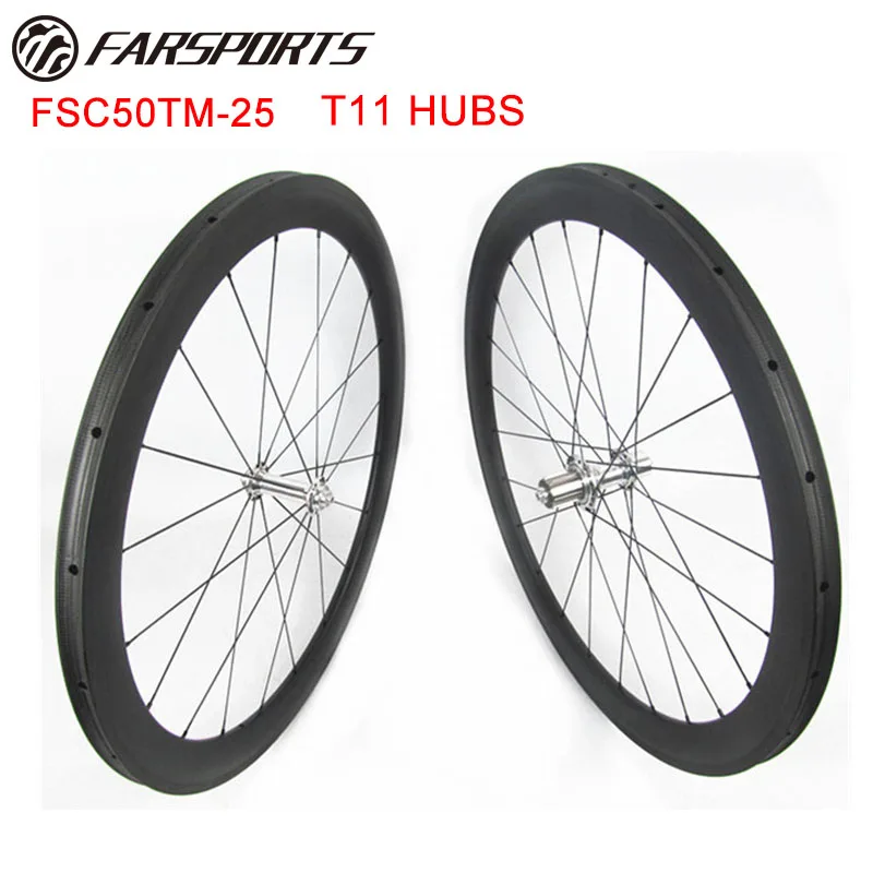 

FarSports good performance carbon wheelsets 50mm deep x 25mm for sprinting, 700c rims with White Industry T11 hub, 1390g