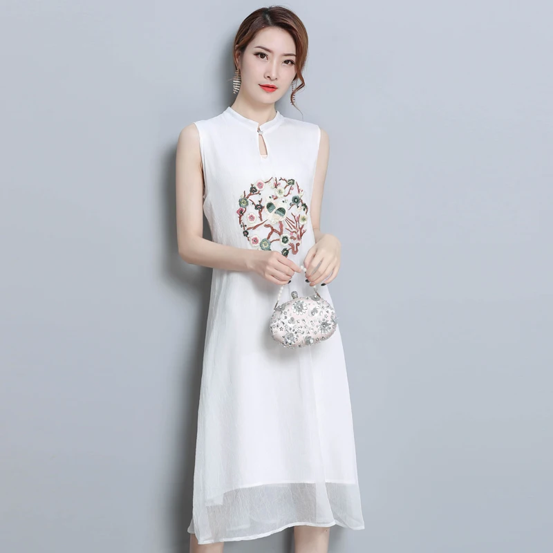 Мода 2019 новые женские платья Китайские стильные шаровары вышивка шелковое