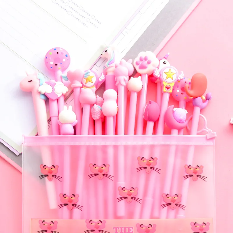 Set 9 Смешивание 20 штук розовый гелевая ручка Карандаш Чехол Набор Kawaii Чехол для мобильного телефона в стиле "BTS Единорог кактус 0,5 мм черные чернила милые ручка с ультратонким стержнем корейские канцелярские принадлежности - Цвет: Set 9