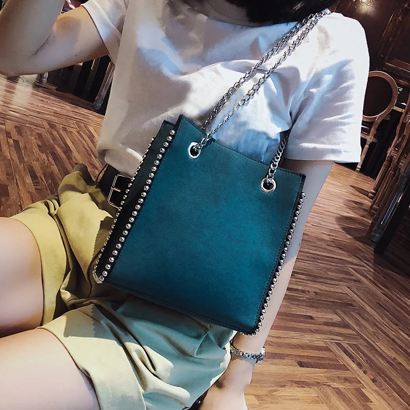 AUAU-Bag, женская сумка через плечо, большая кожаная повседневная модная женская сумка с заклепками, вместительные сумки