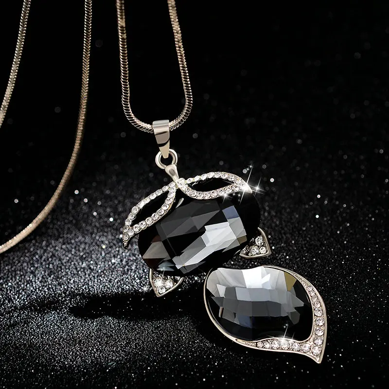 Ожерелье с подвеской в виде лисы кристаллами|fox pendant|sweater chainfox pendant necklace |