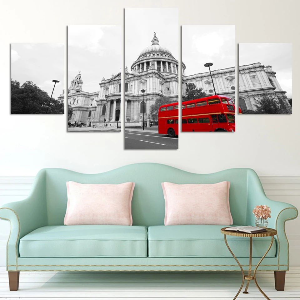 Fashion the White House and double-decker bus Canvas Printing 5 pieces canvas Picture Print On Wall For home decoration F126 | Дом и сад