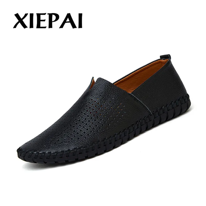 2019 Hollow Style Men Leather Loafers Summer Moccasins Big Size 38-47 Hot Sale Man Breathable Light Shoes | Обувь