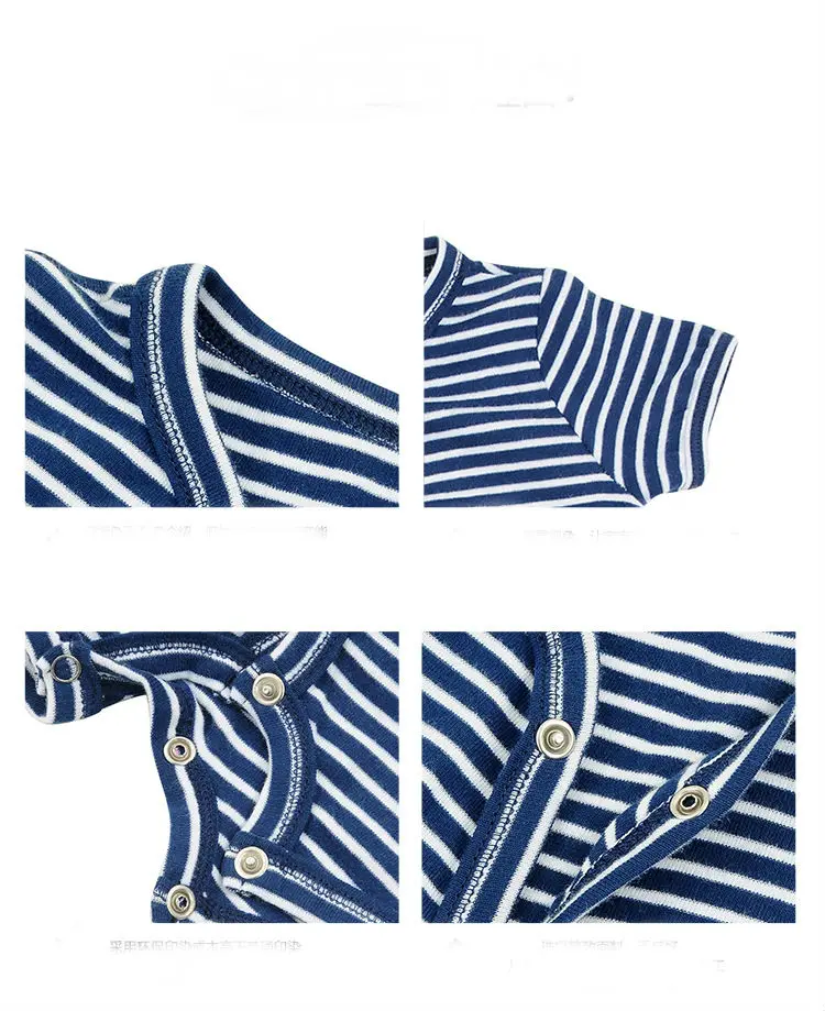 Whosebaby Весна Лето Baby Rompers одежды с короткими рукавами Полосатый Комбинезон для