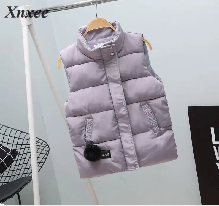 Женский жилет, Модный зимний однотонный жилет, короткий хлопковый пуховый жилет, женский толстый теплый жилет без рукавов размера плюс - Цвет: Лаванда