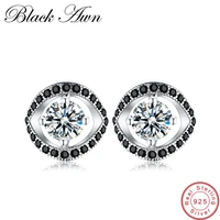 black awn genuine 925 sterling silver earrings black spinel eyes engagement stud earrings for women silver 925 jewelry t015