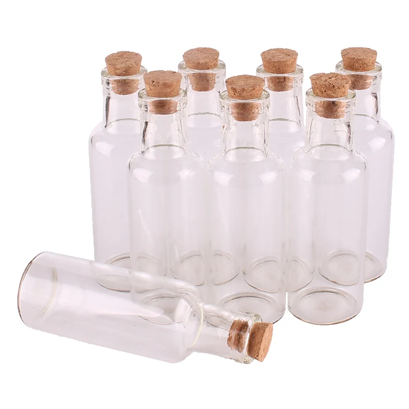 Botellas de vidrio transparente con tapón de corcho, frascos de especias vacíos, para regalo de Navidad y boda, 25ml, 27x80x10mm, 20 Uds.