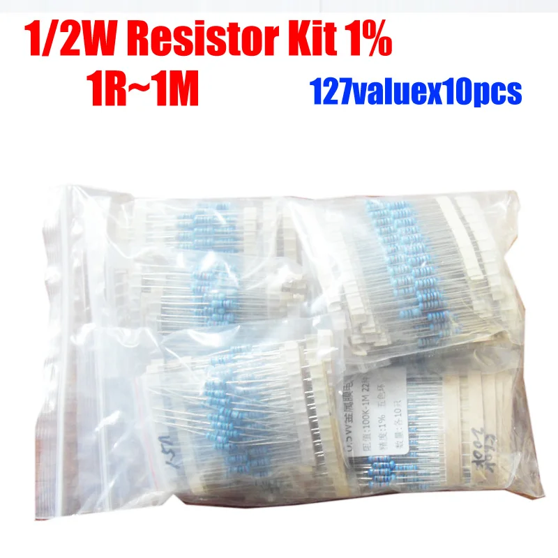Металлическая пленка 0 5 Вт 127valuesx10 шт. = 1270 1/2 комплект резисторов 1R ~ 1 м упаковка