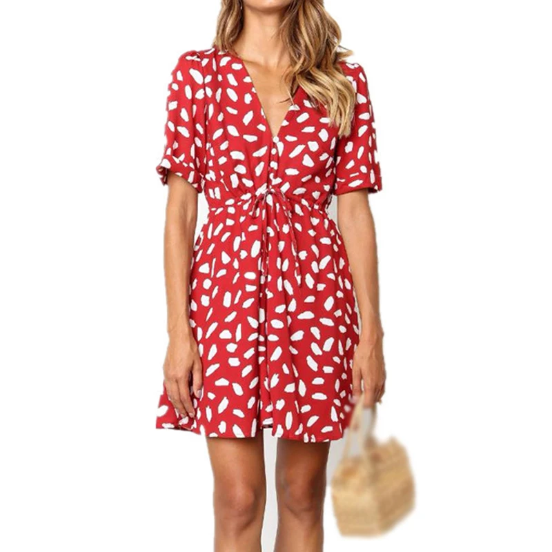 Горячая Распродажа летнее платье женское Повседневное с глубоким v образным