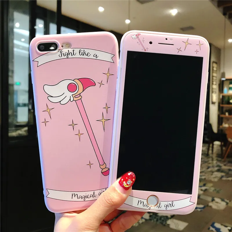 For iPhone XS max XR Cardcaptor Sakura Case + Tempered Glass Screen film Cute Girl Cover for X 6S 6SP 8 8Pus 7P Fudas |