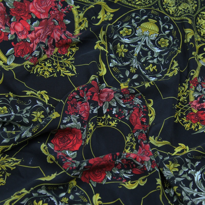80 см длина чистый шелк крепдешин ткань подходит для шарфа Винтаж Цветочный SCDC734 |