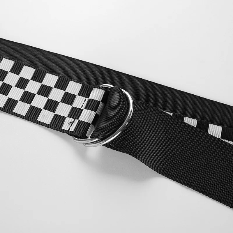 

Checkerboard Double Loop Shaped Mental Buckle Waist Jeans Belt Fashion Woven Female Waistbands Streewear Casual 2018 135cm