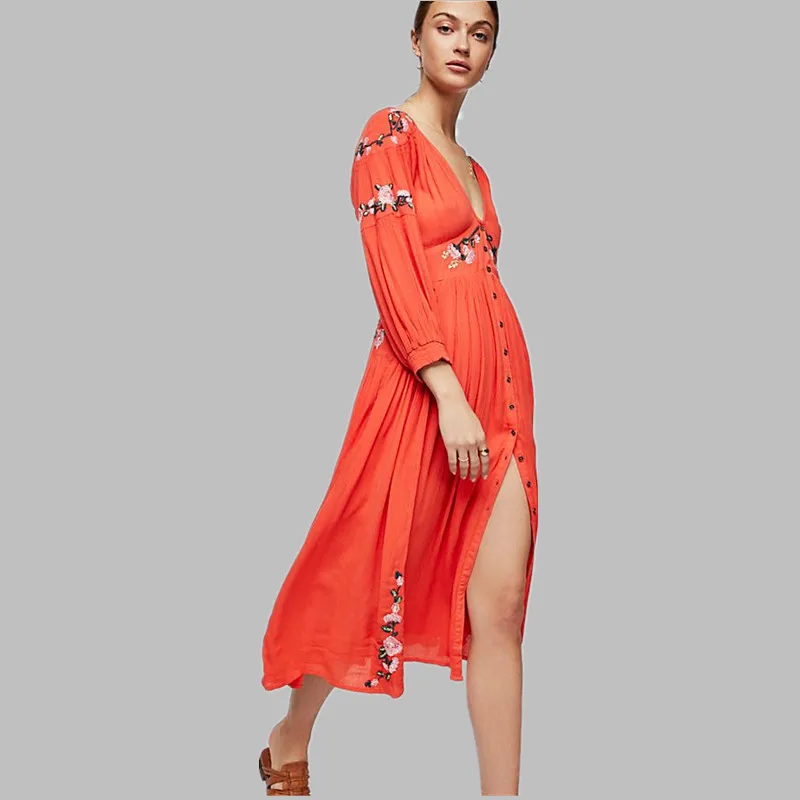 Женское пляжное платье с глубоким v образным вырезом HAMALIEL хлопковое оранжевое