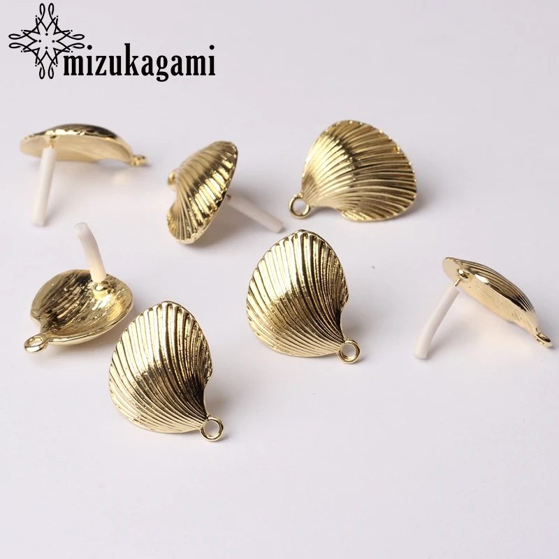 Серьги-пусеты в виде раковины золотые из цинкового сплава коннектор 19 мм 6 шт./лот