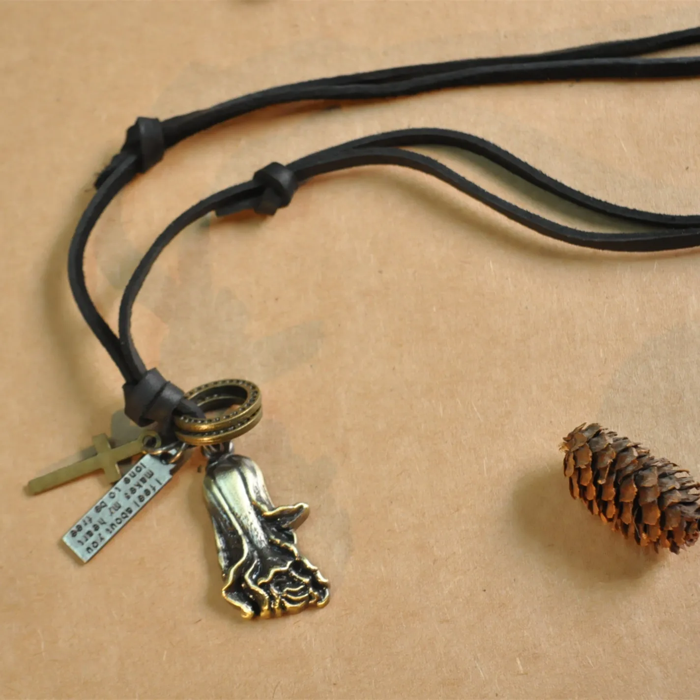 Men Women Flower Leather Necklaces &amp Pendants Fashion Vintage Statement Chokers Black Brown Real Cord Movable 50-70cm | Украшения и
