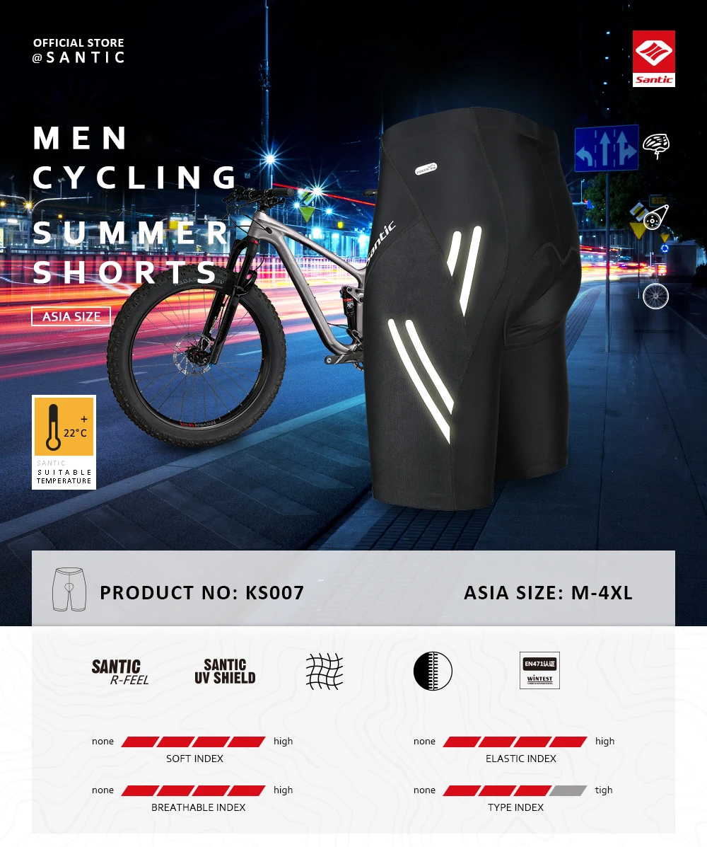 Santic мужские велосипедные шорты Coolmax мягкий черный отражатель Pro Fit ударопрочный Ciclismo анти-пот Быстросохнущий KS007