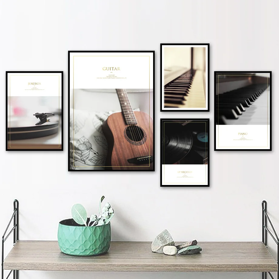 

Piano Guitar Vinyl Records Wall Art Canvas Painting Vintage Nordic Posters And Posters Decoration Wall Pictures For Living Room