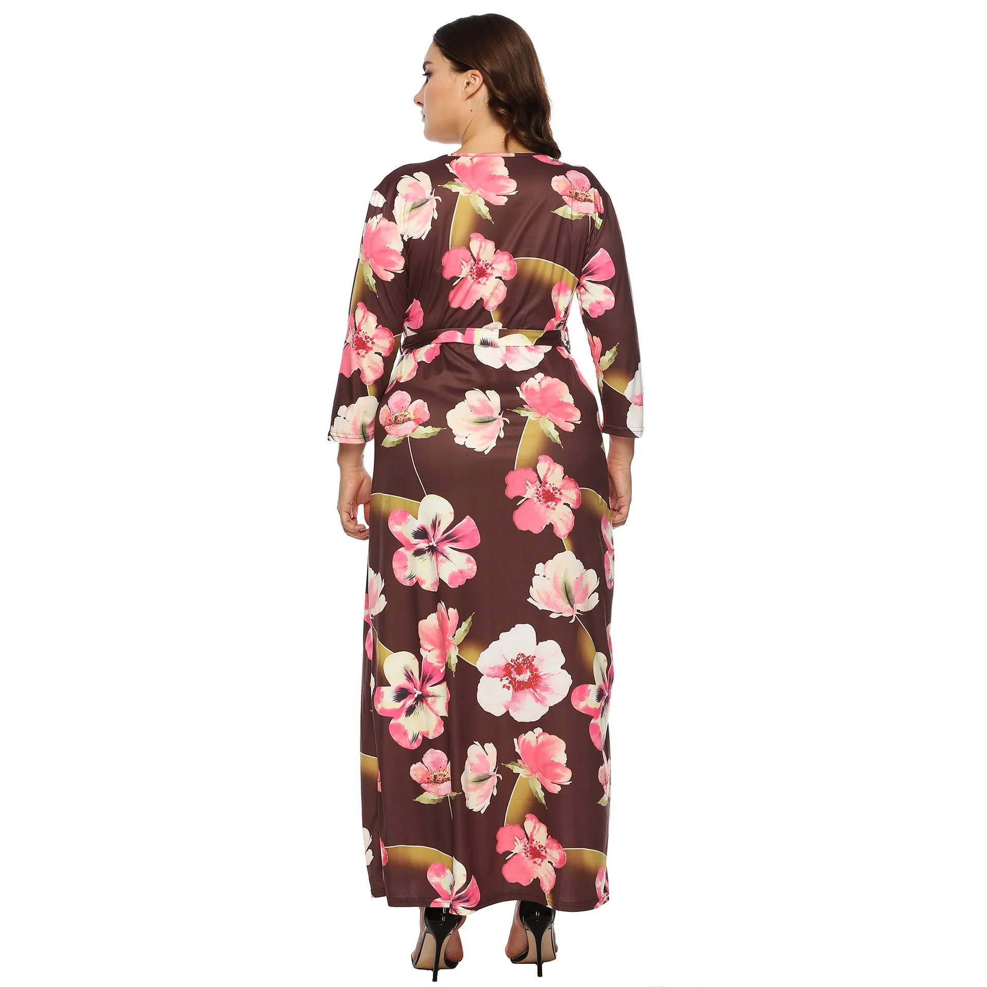 2019 весенние женские большие размеры длинное платье с цветочным принтом Макси