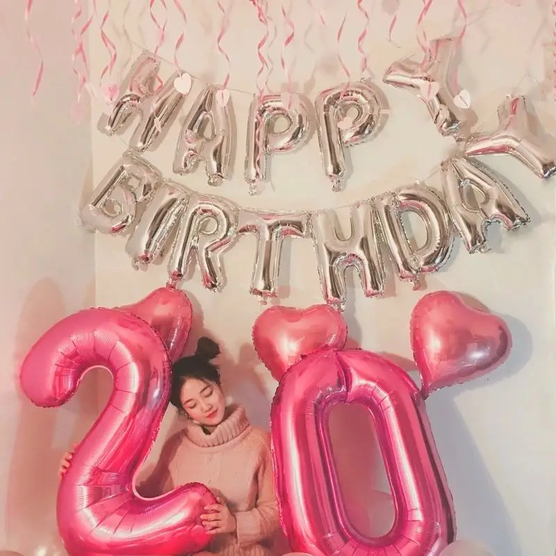 

Набор с рисунками 40 дюймов цифра 20 лет + 16 дюймов буква + 3 шт. воздушный шар в форме сердца принадлежности для дня рождения, вечеринки, юбилея, ...