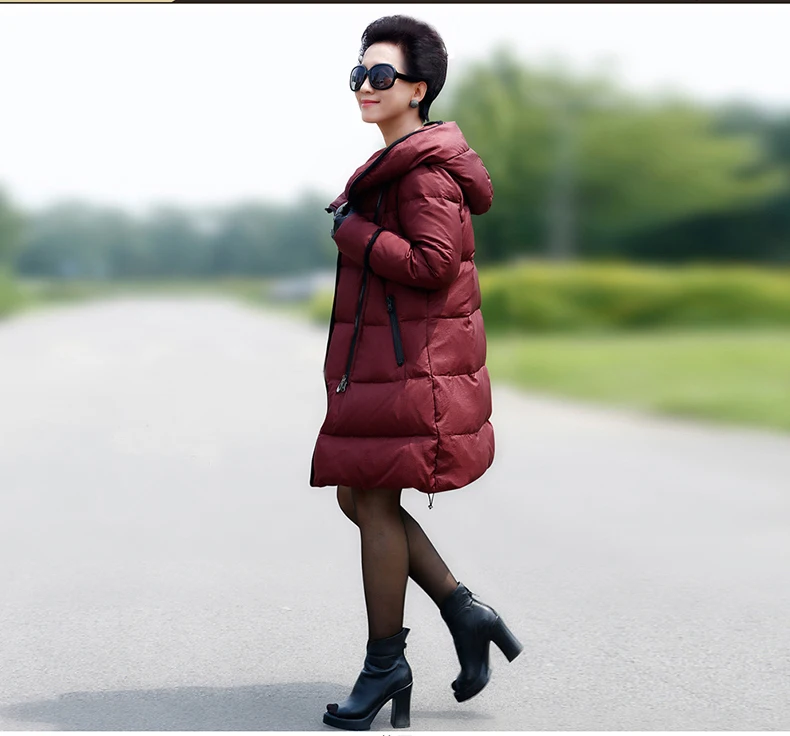 Женский длинный пуховик с капюшоном Свободный теплый на белом утином пуху