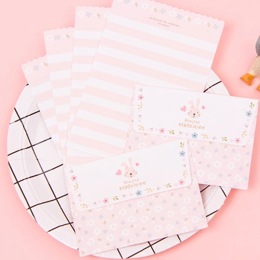 A 6 шт./компл. Kawaii кролик Пингвин, с цветочным проектом, 2 конверт+ 4 бумага письмо креативные Канцтовары подарок школьные канцелярские принадлежности - Цвет: A