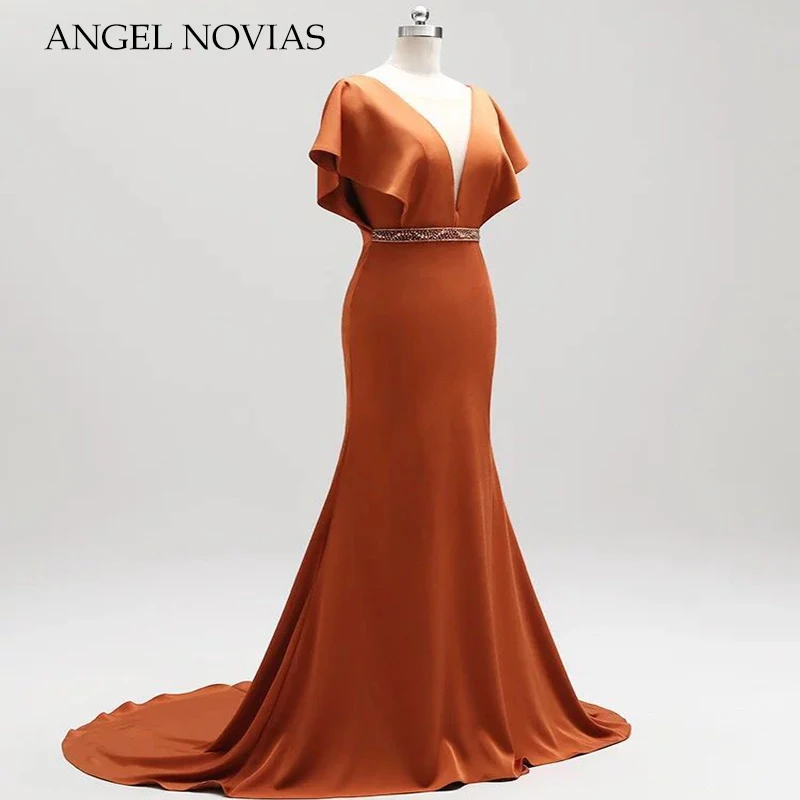 Женское длинное вечернее платье Angel Novias атласное для выпускного вечера 2020 |
