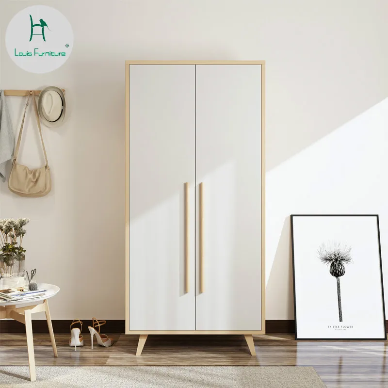 

Louis Fashion Nordic Style Modern Simple Economical Panel Type Wooden Single Small Apartment Bedroom Two Wardrobe