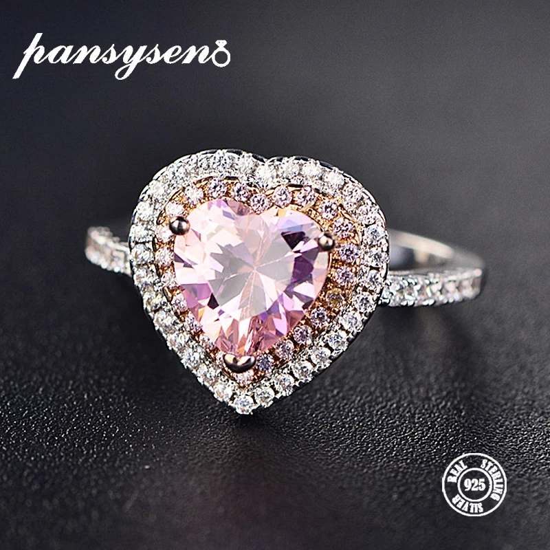 

2019 Classic Luxury Real Solid 925 Sterling Silver Ring 2Ct Romantic Hearts Spinel Wedding Jewelry Rings Engagement For Women