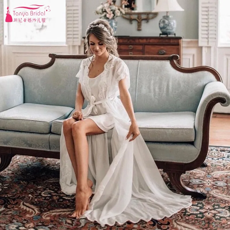 TANYA A Line Bridal Gown Simple Lace Tulle Chiffon Wedding Dress Boho Wedding Bridal Dress DQG890