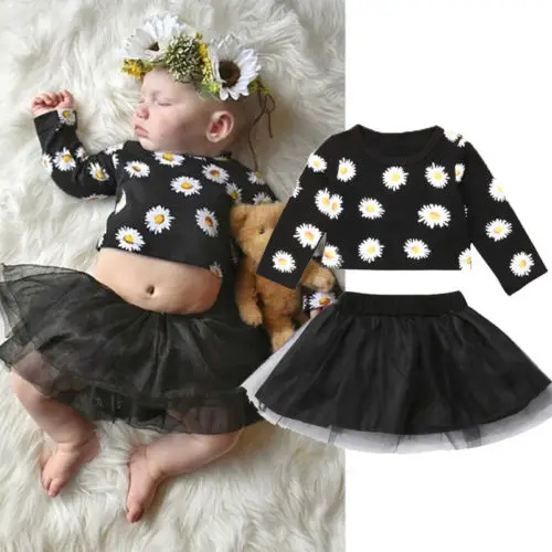 Комплект из 2 предметов для маленьких девочек топ с длинными рукавами и цветочным