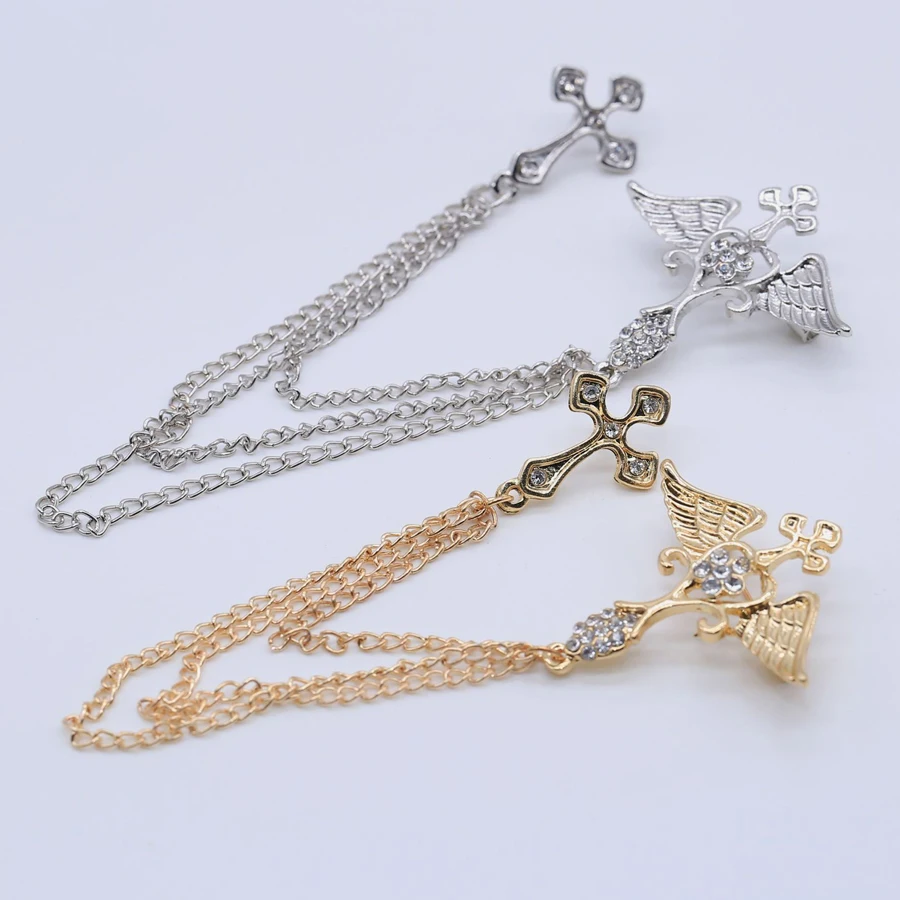 Lovely Angel Wing Cross Brooch Pins Men's Badge Fashion Jewelry Ethnic Golden Silver color Tassel Brooches for Women Accessories |