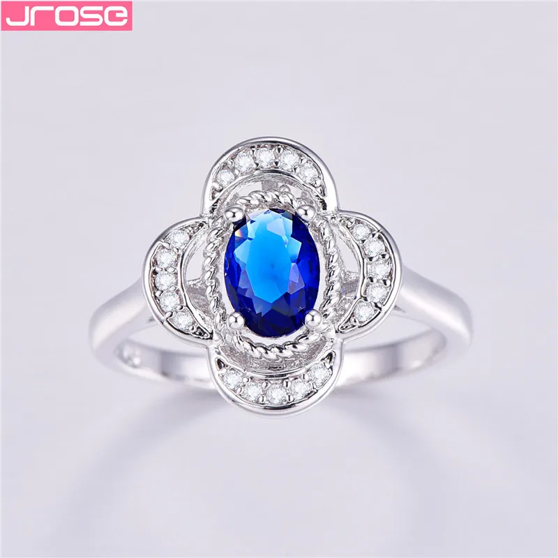 JROSE Blue Cubic Zircon White Crystal Rings For Women Charms Flower Jewelry Exquisite Bijoux Fashion bague femme argent 925 | Украшения и