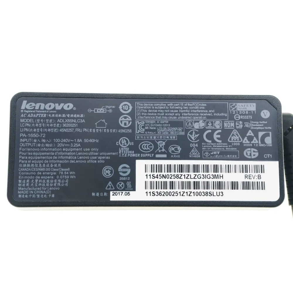 65W 20V 3.25A Адаптер зарядного устройства для lenovo IdeaPad 330 Yoga 13 14 ThinkPad X1 PA-1650-72 36200251 45N0258