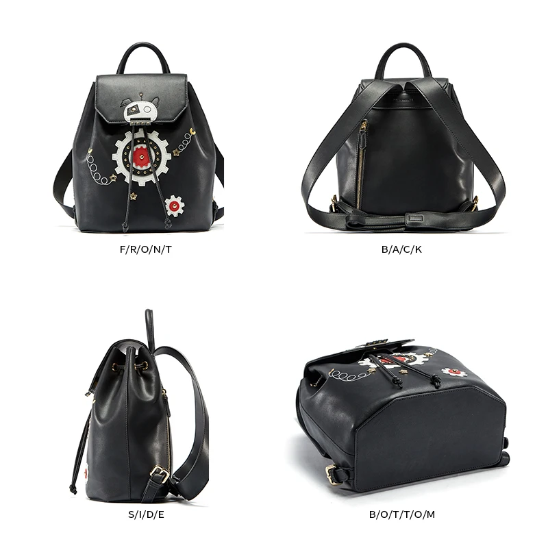 EMINI HOUSE Робот серии Drawstring сумка черный кожаный для женщин сумки дизайнер