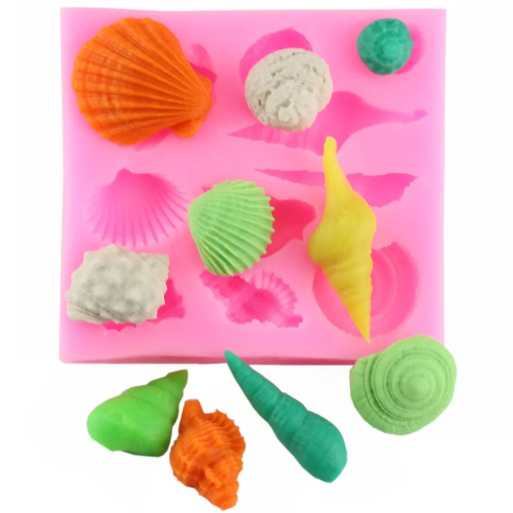 

ANGRLY Beautiful Sea Shell And Conch Shape Silicone 3D Mold Cookware Dining Bar Non-Stick Cake Decorating Fondant Soap Mold