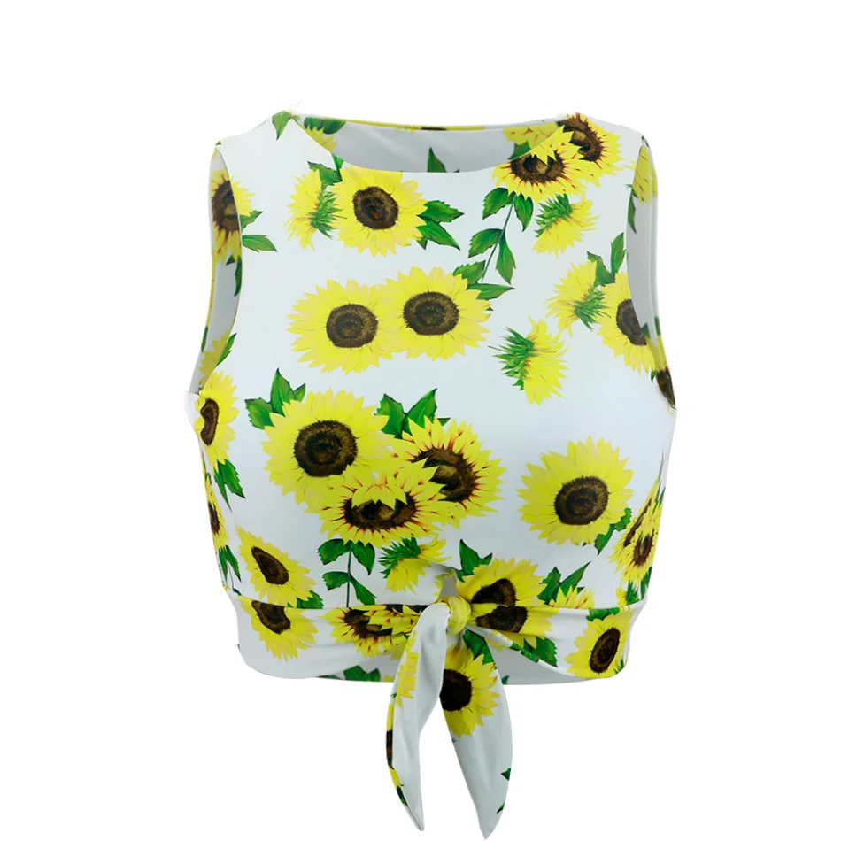 Printed Floral Blesskiss, женский укороченный топ с пуш-ап эффектом, женская спортивная рубашка, сексуальный топ без рукавов с бантом для плавания, фитнеса, йоги, для девушек, спортивная одежда, BH - Цвет: Printed Floral