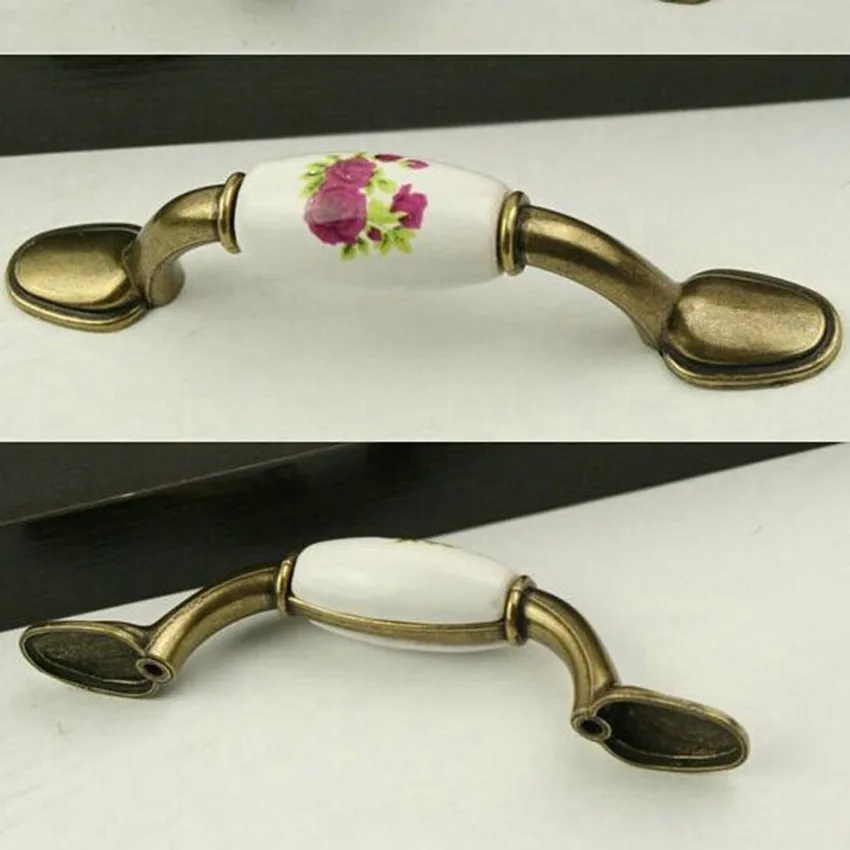 76mm rustico pastorale ceramic furniture handles 3&quot bronze drawer cabinet pull knob vintage brass dresser cupboard door |
