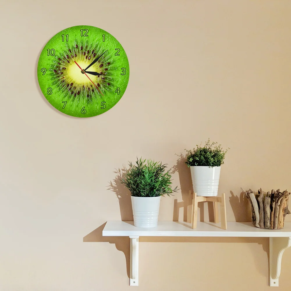 Summer Fruit Kiwi Fresh Fruits Slice Decorative Clcok Store Wall Art Decor Modern Colorful Home Time Clock | Дом и сад