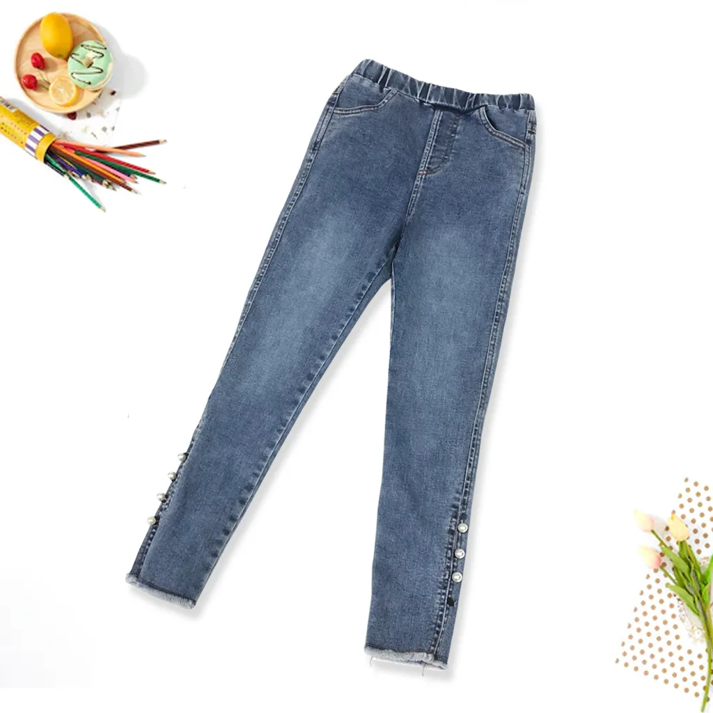 2019 г. новые летние эластичные джинсы для девочек модные корейское платье