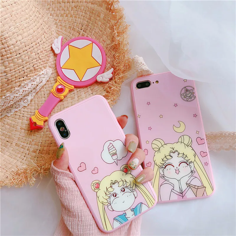 Kawaii Японии Сейлор Мун Аниме Телефон чехол для iPhone 7 Puls 6 S 8 X XS Max XR розовый
