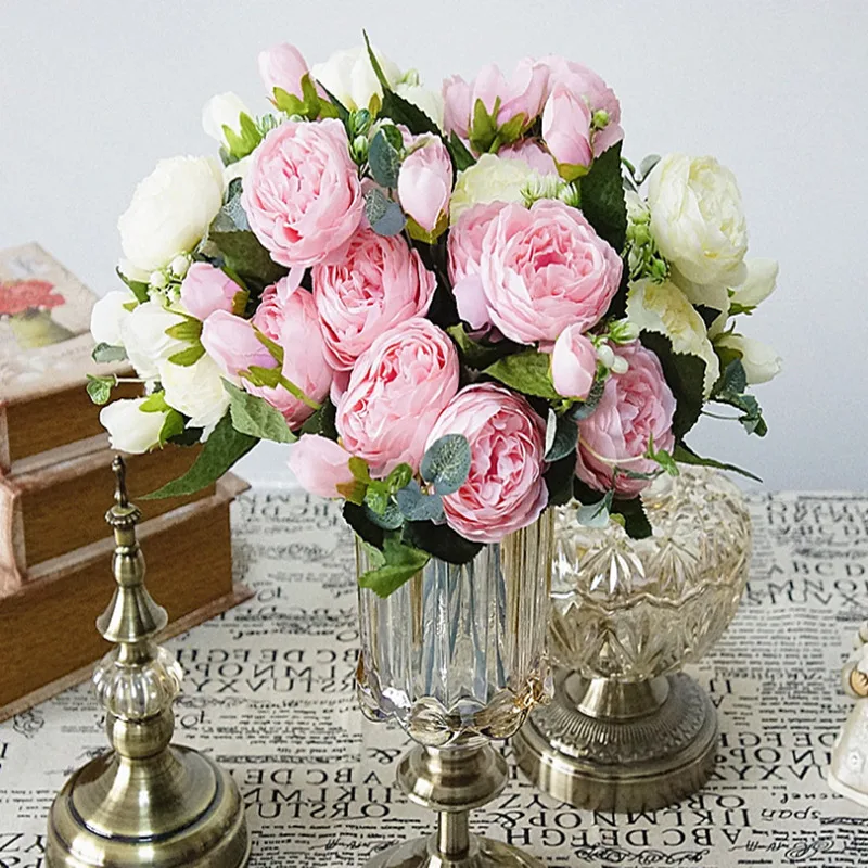 

9 head / 1PCS beautiful Philippe Persian rose peony rayon spring home wedding party decoration fake flower factory